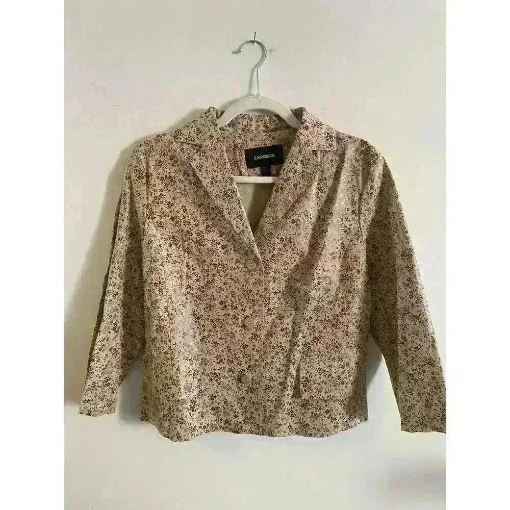 Express Leather Blazer Jacket Multi Color Beautiful Floral Detail Size 7/8